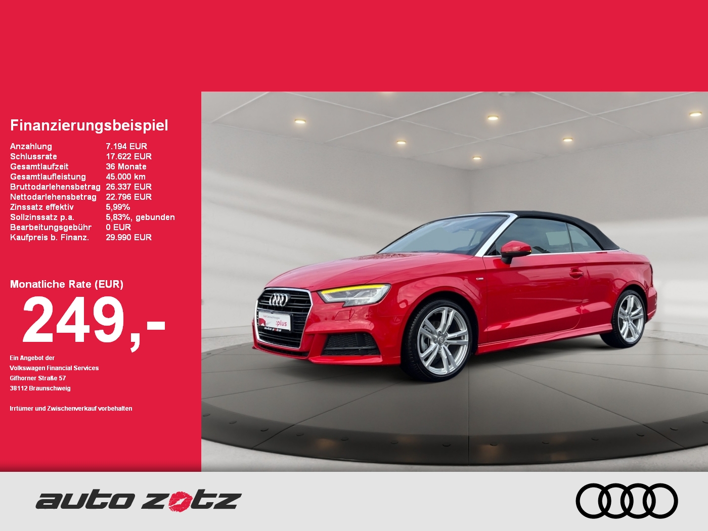 A3 Cabriolet S line S tronic, B&O MMI plus, LED